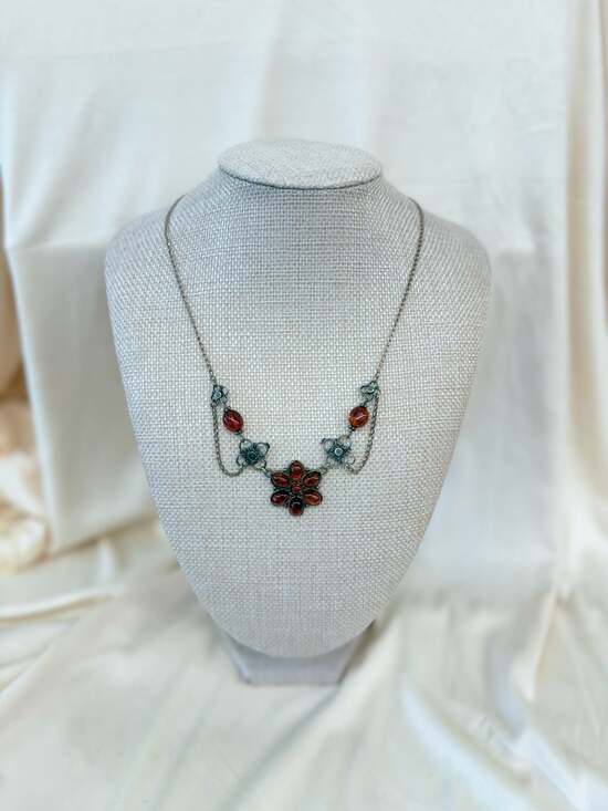 Unbranded Jewelry - Vintage Baltic Amber Sterling Silver Flower Filigree Necklace 18"